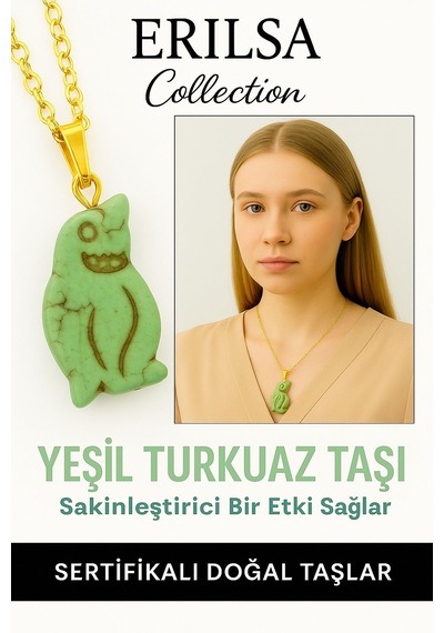 Erilsa Sertifikalı Yeşil Renkli Penguen Model Yeşil Turkuaz Taşı Kolye Çok Renkli