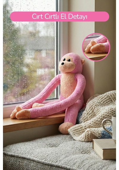 Elleri Yapışan Oyun Ve Uyku Arkadaşı Peluş Maymun Pembe Pembe