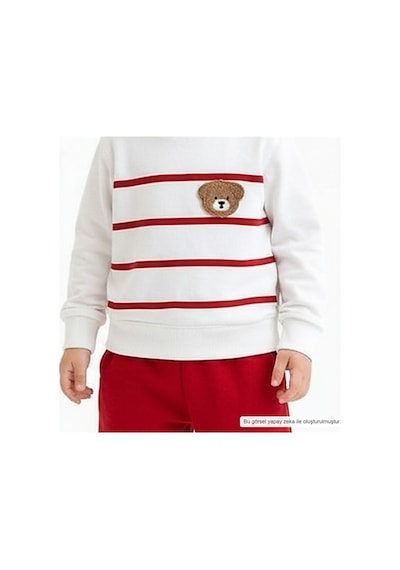 Ürünya Erkek Bebek Pamuklu Çizgili Animal Desenli Sweatshirt Eşofman Takımı - 12 Ay Kırmızı 2'li Lacivert