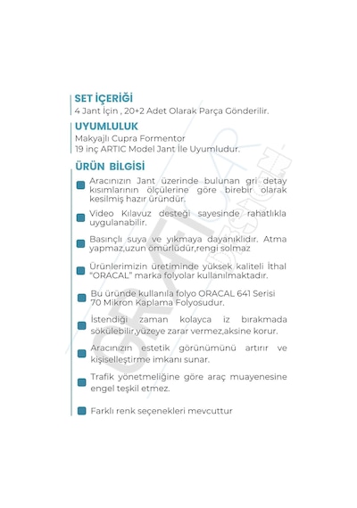 Makyajlı Cupra Formentor Vz Jant Kaplama Sticker Set 19 Inç Artıc Jant İle Uyumlu
