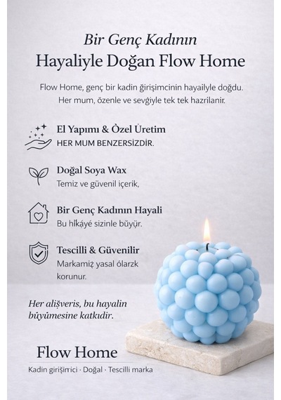 Dekoratif Lüks Soya Mum, El Yapımı Doğal Mum, Uzun Yanma Süreli Şık Ev Hediyesi, Ev Süsü Mavi 270 G Mavi
