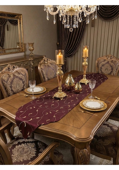 Finezza Nakışlı Runner Bordo Vişne Rengi 40x140 Cm 760 Çok Renkli
