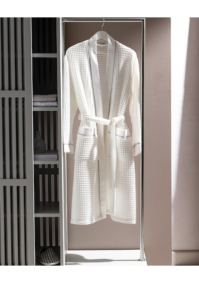 Madame Coco Pathier %100 Pamuk Kimono Unisex Bornoz - Beyaz/gri Born0000000036 L - XL Beyaz