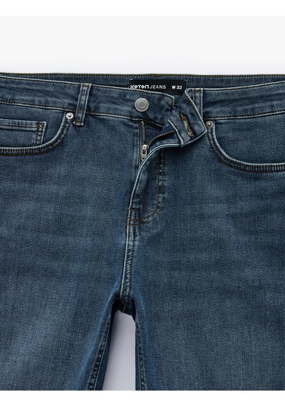 Koton Normal Bel Pamuklu Bermuda Slim Fit Jean Şort Orta İndigo 6sam40331nd