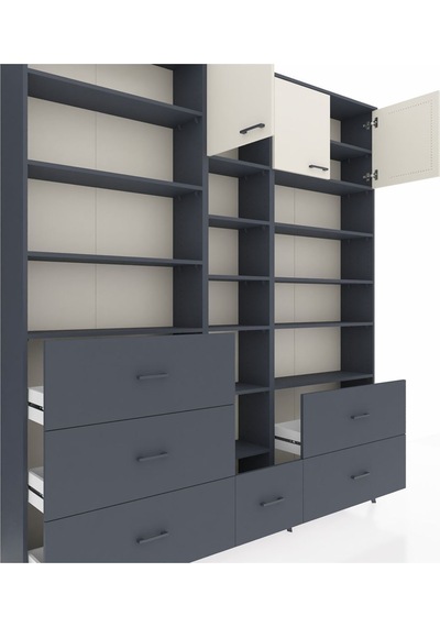 Arges Dolap 17 Raflı 6 Çekmeceli 3 Kapaklı 220x30x243 Antrasit-aytaşı/antrasit Aytası/antrasıt Arges Dolap 17 Raflı 6 Çekmeceli 3 Kapaklı 220x30x243 Antrasit-aytaşı/antrasit Aytası/antrasıt