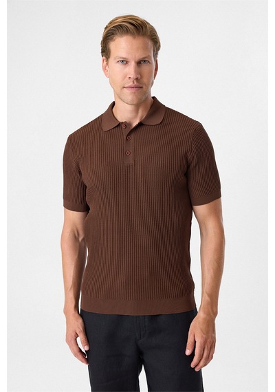Back And Bond Regular Fit Düğmesiz Kahve Polo Yaka Tişört