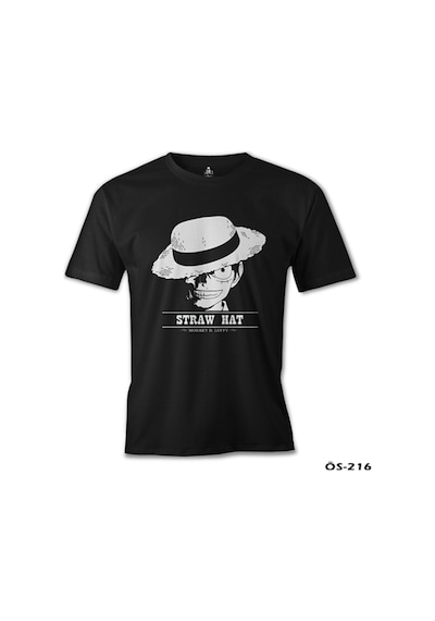 One Piece - Luffy Straw Hat 2 Siyah Erkek Tshirt