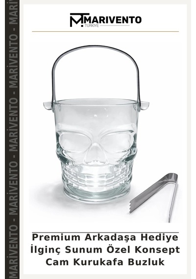 Premium Arkadaşa Hediye İlginç Sunum Özel Konsept Cam Kurukafa Buzluk Şeffaf