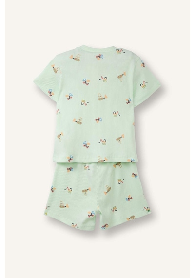 Defacto Desenli Fitilli Kaşkorse 2li Pijama Takımı Erkek Bebek H4030a526hsgn1094 Yeşil-gn1094