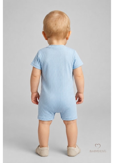 Babyden's Erkek Bebek Ayıcık Baskılı Kısa Kollu %100 Pamuk Yazlık Bebek Tulumu Yenidoğan Günlük Tulum 0-9 Ay Bebe Mavi