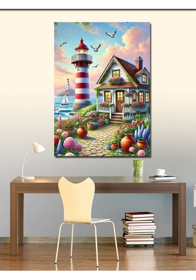 Kanvas Tablo Deniz Feneri Ve Bahar Bahçesi 100cmx140cm