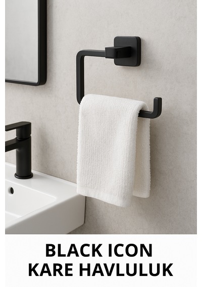 Black İcon Kare Havluluk Siyah