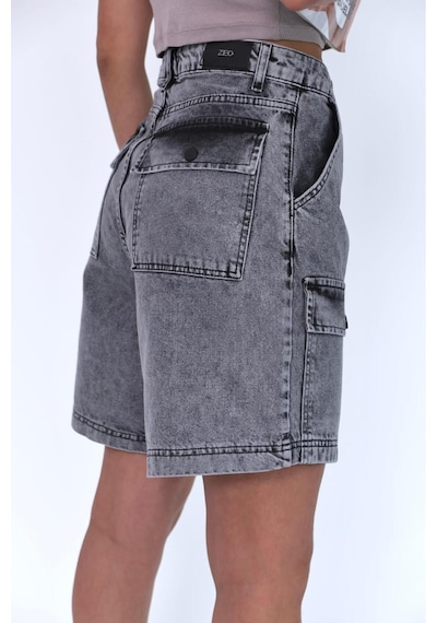 Kargo Cepli Füme Wash Bermuda Şort Gri+Füme