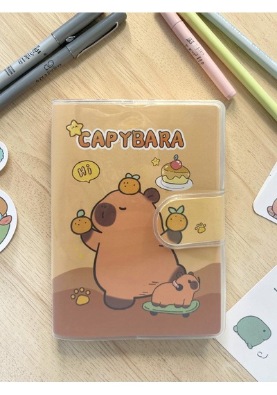 Capybara A7 Not Defteri , Çıt Çıtlı Cep Defteri - Kaykaylı Capybara Sarı