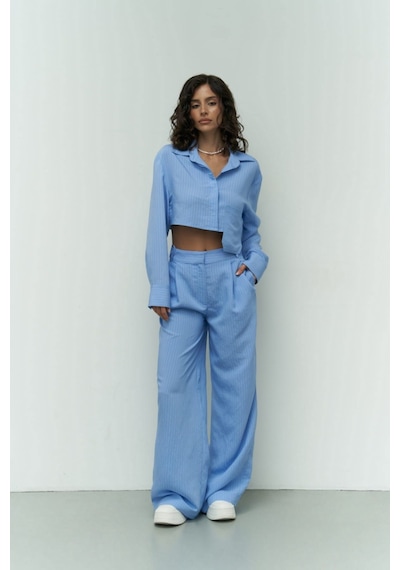Mai Collection Mai Studios Co. Valente Mavi Crop Gömlek Pantolon Takım Mavi
