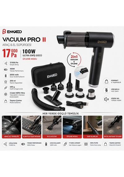 Enkado Ekd-sp10 El Tipi Basınçlı Hava Üfleme Ve Araç Süpürge Makinesi 100w 2ın1 17000pa 9 Başlık