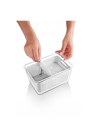 Vinoa 2,5 Litre Süzgeçli Buzdolabı Düzenleyici Organizer + Saklama Kabı Beyaz