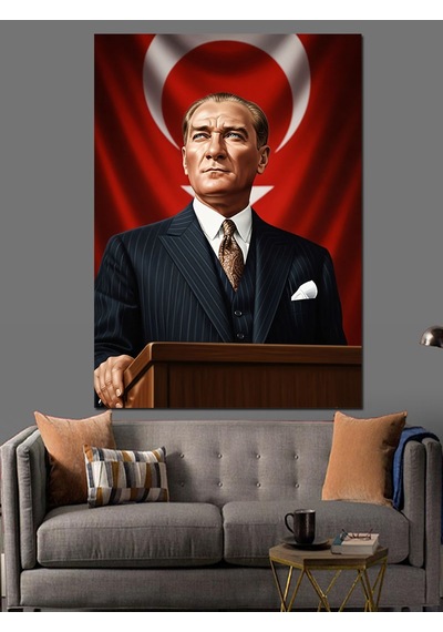 Ahşap Tablo Atatürk Türk Bayrağı Fonlu