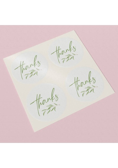 90 Adet Teşekkür Ederiz Sticker - Yeşil Yaprak Desenli Yuvarlak Paket Kapatma Etiketi - 3x3 Cm - St2001 Çok Renkli