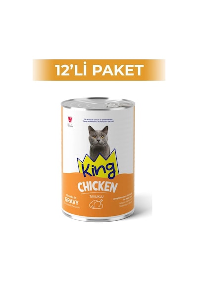 King Sos İçerisinde Et Parçacıklı Tavuklu Kedi Konservesi 400 Gr 12 Adet