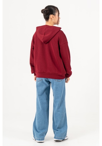 Kız Çocuk Labubu Baskılı 3 İplik Kışlık Şardonsuz Sweatshirt 4540 Bordo