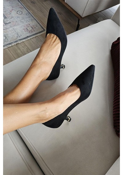 10 670 Topukla Kadın 6 Cm Kadeh Topuk Stiletto Siyah Süet