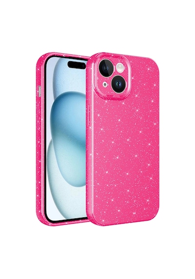 Apple iPhone Uyumlu 15 Plus Kılıf Kamera Korumalı Simli Lüks Zore Koton Kapak Pembe Koyu