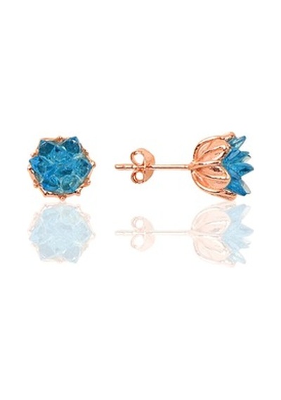 Gümüş Lotus Çiçeği Modeli Akuamarin Renkli Taşlı Üçlü Set