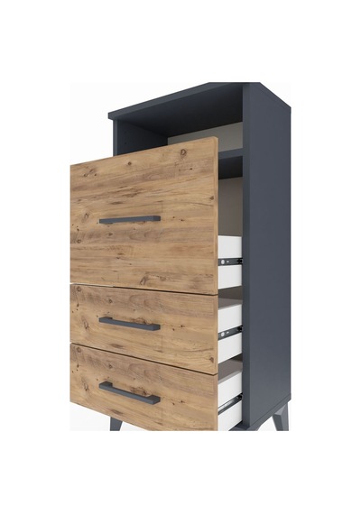 Arges Komodin Tek Raflı 3 Çekmeceli 44x30x96 Antrasit-çam Antrasit