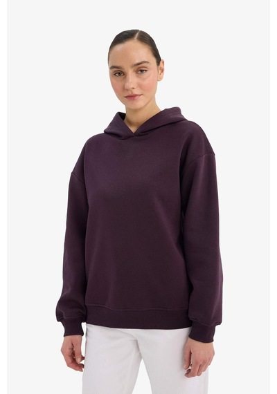 Defacto Relax Fit Kapüşonlu Basic Düz Kalın Sweatshirt D9935ax25wnpr38 Mor-pr38
