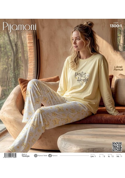Pijamoni Kadın Likralı Pamuklu Bisiklet Yaka Uzun Kol İnce Pijama Takımı 1300/1 - 1 Adet Sarı Pijamoni Kadın Likralı Pamuklu Bisiklet Yaka Uzun Kol İnce Pijama Takımı 1300/1 - 1 Adet Sarı