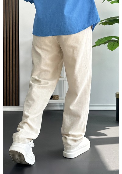 Edwox Erkek Beli Düğmeli Pantolon Krem Edw469