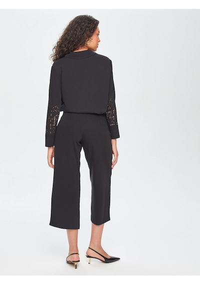 Faik Sönmez Paçası Delik İşli Wide Leg Fit Pantolon 69467 U6946710 Siyah