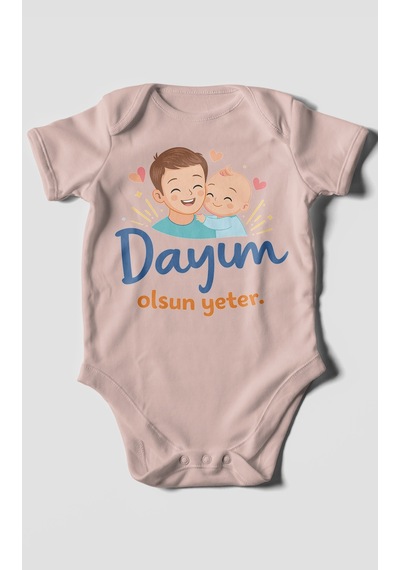 Morivokids Dayım Olsun Yeter Kısa Kollu Bebek Body %100 Pamuk Pastel Pembe