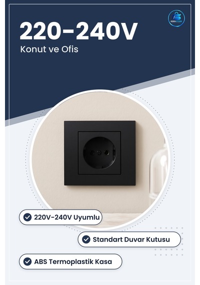 Priz Siyah Standart Duvar Prizi 220v 240v Konut Ofis Ticari Elekt
