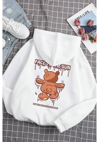 Uyguntarz Unisex Face To The Sun Baskılı Sweatshirt beyaz