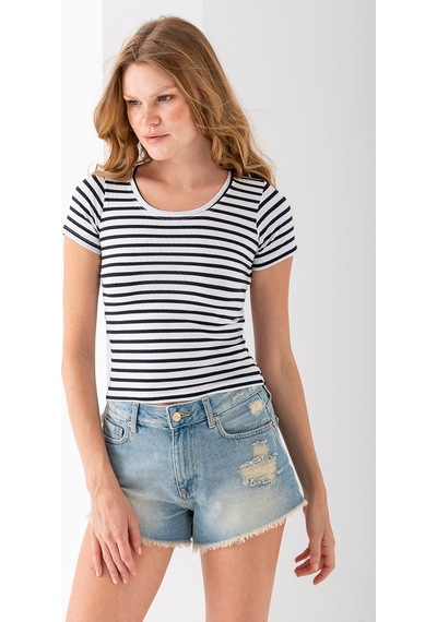 Giysa Kadın Bisiklet Yaka Çizgili Basic Body Lacivert - 25509 Lacivert