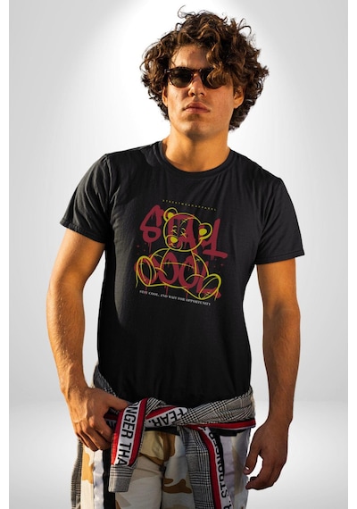 Game Oyun Alanı Unisex Unisex Siyah Organik Baskılı T-shirt Penye Yüksek Kalite Siyah
