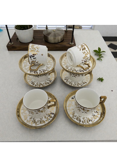 Sudedi Home Beyaz Gold Desenli 6 Kişilik Fincan Takımı Çok Renkli