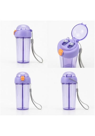 Heydiye Mâbeyn İkili Suluk 550 Ml Tritan Bpa-bps Free Matara, Çift Hazneli, Çift İçim Kapaklı, Bilek Ve Boyun Askılı, Sticker & 3d Figür Hediyeli Açık Mor