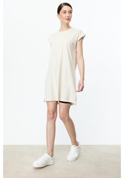 On Fashion On Fahion Sıfır Yaka Uzun Basic Tunik Bluz Krem