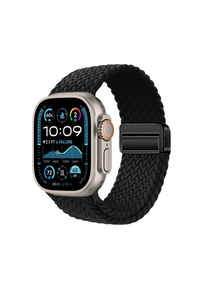 Watch Ultra 49mm Fzd Krd-134 Örgü Tasarımlı Hasır Kordon Strap Kayış - Siyah