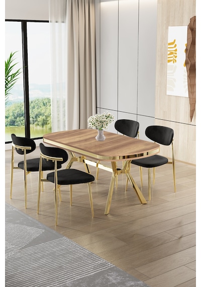 Canisa Olya Serisi 90x168 Mdf Sabit Lak Panel Hazar Masa Takımı Gold Ayaklı 4 Siyah Sandalye Hazar Masa Siyah Sandalye Canisa Olya Serisi 90x168 Mdf Sabit Lak Panel Hazar Masa Takımı Gold Ayaklı 4 Siyah Sandalye Hazar Masa Siyah Sandalye