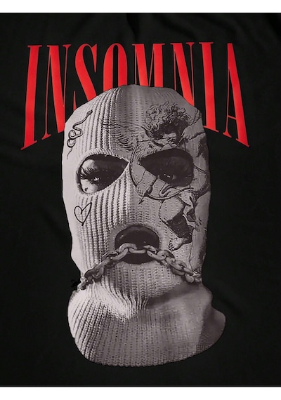 T-shirt - Baskılı Oversize Bisiklet Yaka Kısa Kol Tişört Siyah