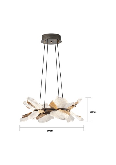 Taran 50'lik Siyah Gold Çiçek Desenli 60 Watt Yuvarlak Modern Salon Led Avize Siyah Gold