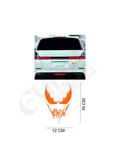 Venom Araba, Motorsiklet, Kask, Laptop,cam Sticker 16x12 Cm Venom Yazılı Turuncu