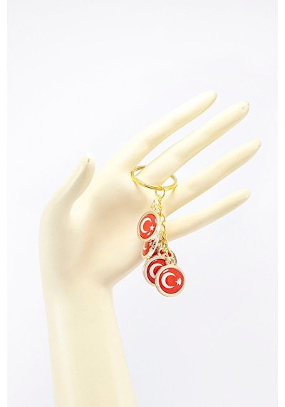 Türk Bayrağı Kırmızı Anahtarlık, Beş Bayraklı Rose Gold Renkli