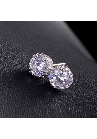 1Carat Kral Tacı Motifli Beyaz Tek Taş Bayan Erkek Küpe Df09 Beyaz
