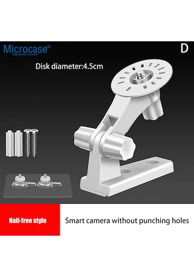 Microcase 3m Yapışkan Veya Vida Monteli 1/4 Vida Girişli 180 Derece Döner Başlıklı Kamera Bebek Kamerası Tutucu Stand Beyaz - Al5014