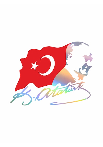 Atatürk Silet Ve Bayrak Ay Yıldız Sticker - Atatürk Türkiye Mustafa Kemal Atatürk Sticker - Araba Oto Motosiklet Karavan Cam Sticker - 02511 12x9 Cm